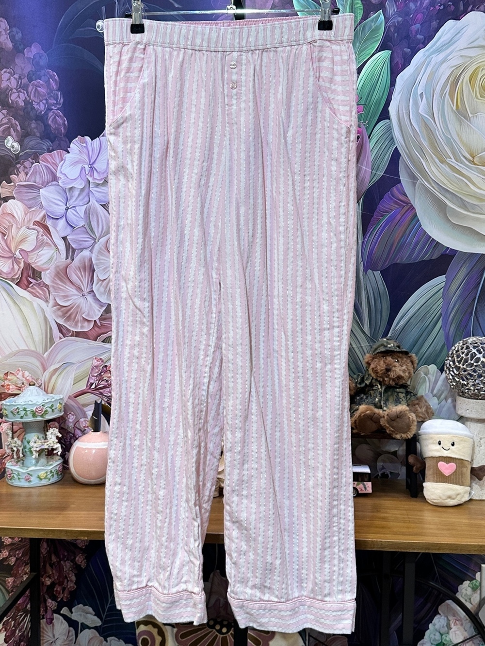 Victoria's Secret Pink Striped Cotton Pajama Pants Elastic Waist Cozy Cute
